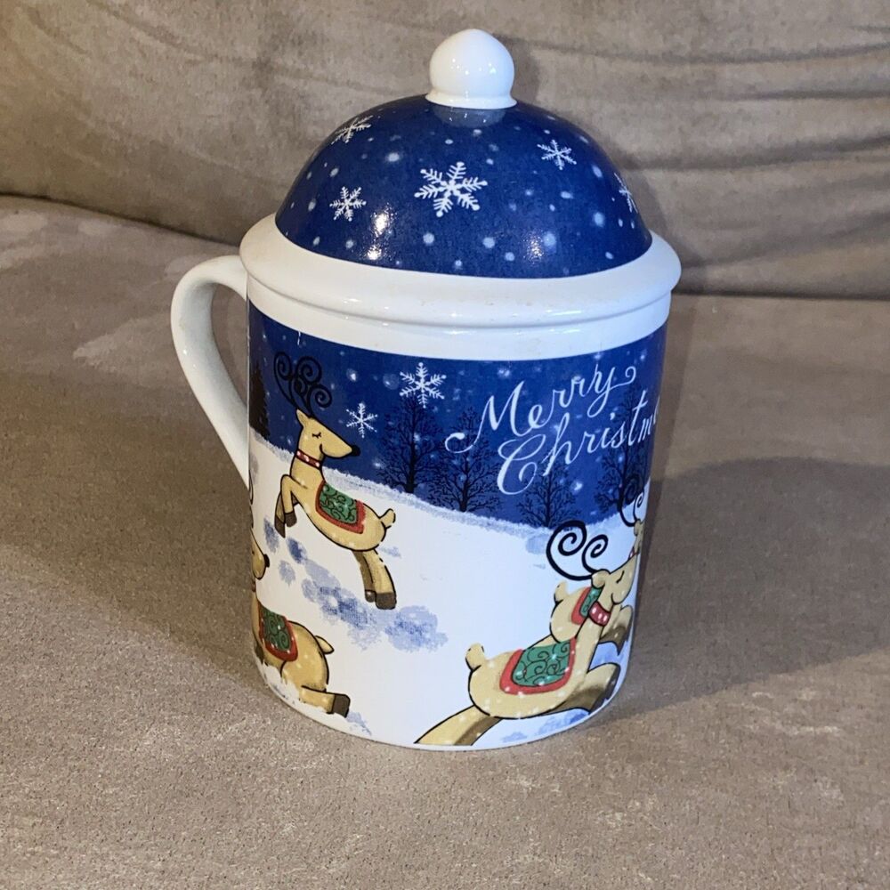 Merry Christmas Coffee Mug By MSI Reindeer Snow Coffee Cup with Lid